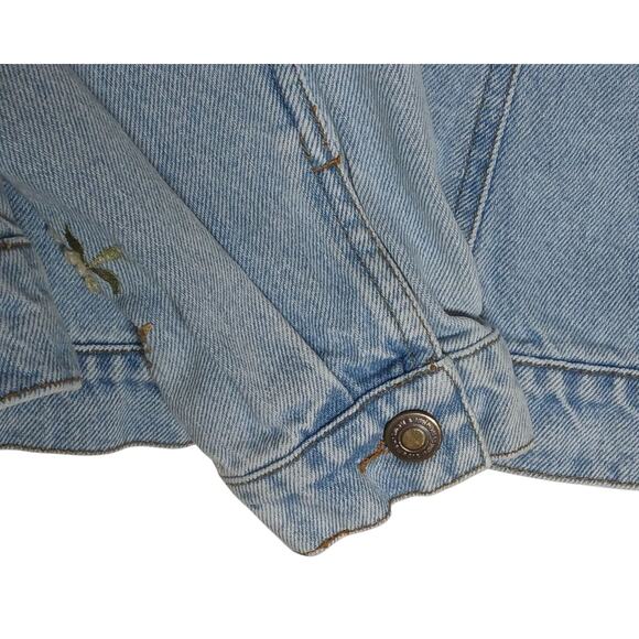 Vintage 90’s Newport News Womens 10 Denim Jacket Yellow Embroidered Flowers - Picture 7 of 9